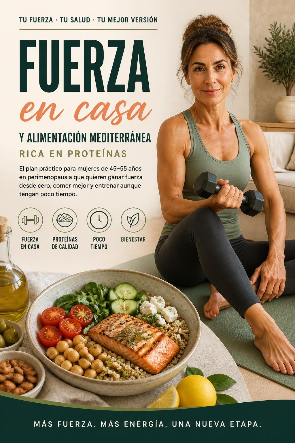 Fuerza en casa y alimentación mediterránea rica en proteínas